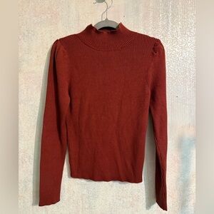 Lulus Burgundy Ribbed Mock Turtleneck Rayon Blend Soft Sweater, Business Casual